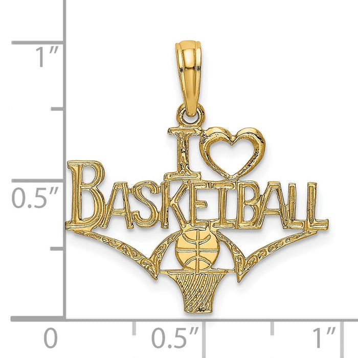 Million Charms 14K Yellow Gold Themed I Heart Sports Basketball With Ball & Net Charm