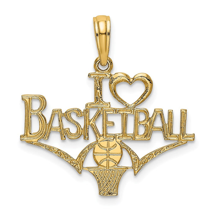 Million Charms 14K Yellow Gold Themed I Heart Sports Basketball With Ball & Net Charm