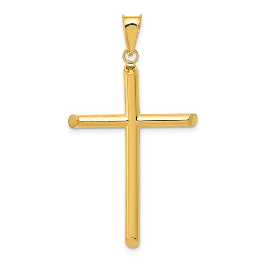 Million Charms 14K Yellow Gold Themed 3-D Polished Hollow Relgious Cross Pendant