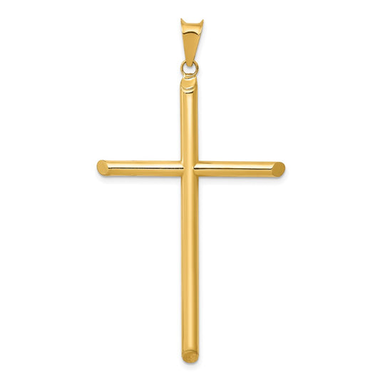 Million Charms 14K Yellow Gold Themed 3-D Polished Hollow Relgious Cross Pendant