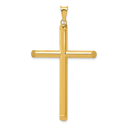 Million Charms 14K Yellow Gold Themed 3-D Polished Hollow Relgious Cross Pendant