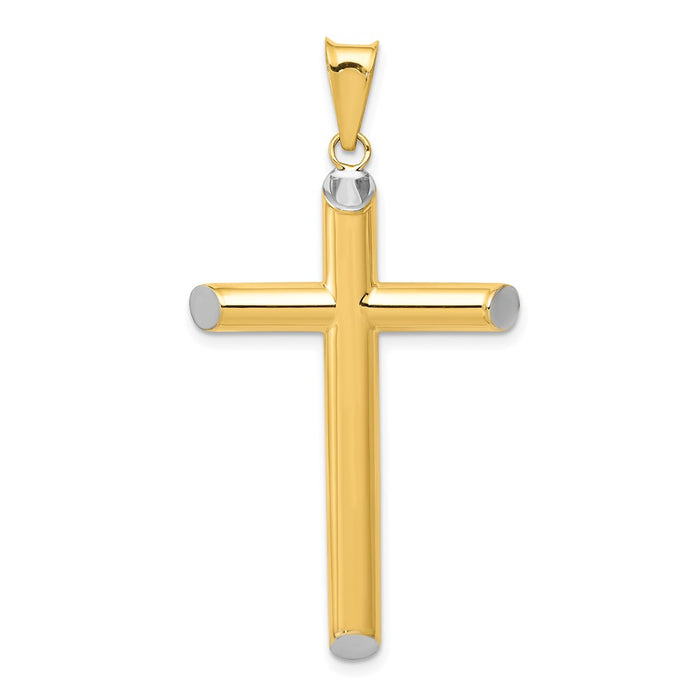 Million Charms 14K With Rhodium-plated 3-D Hollow Relgious Cross Pendant