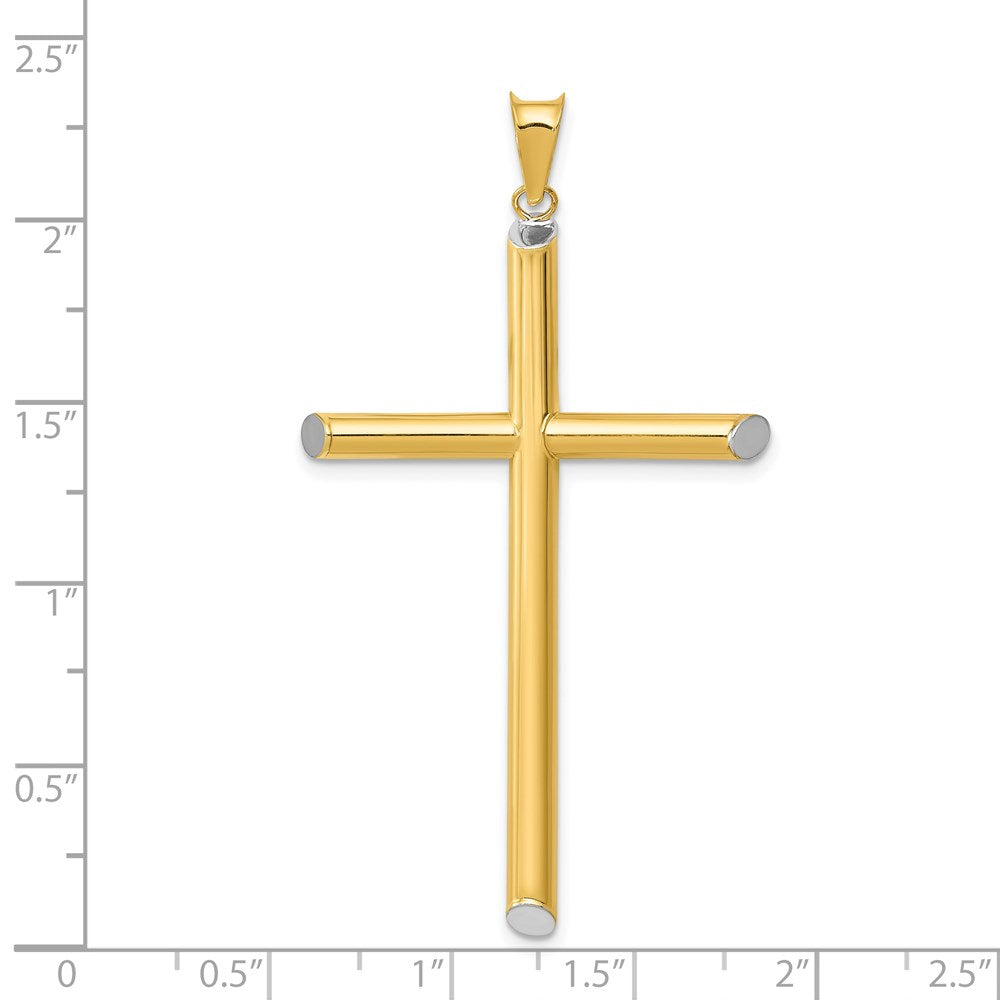 Million Charms 14K With Rhodium-plated 3-D Hollow Relgious Cross Pendant
