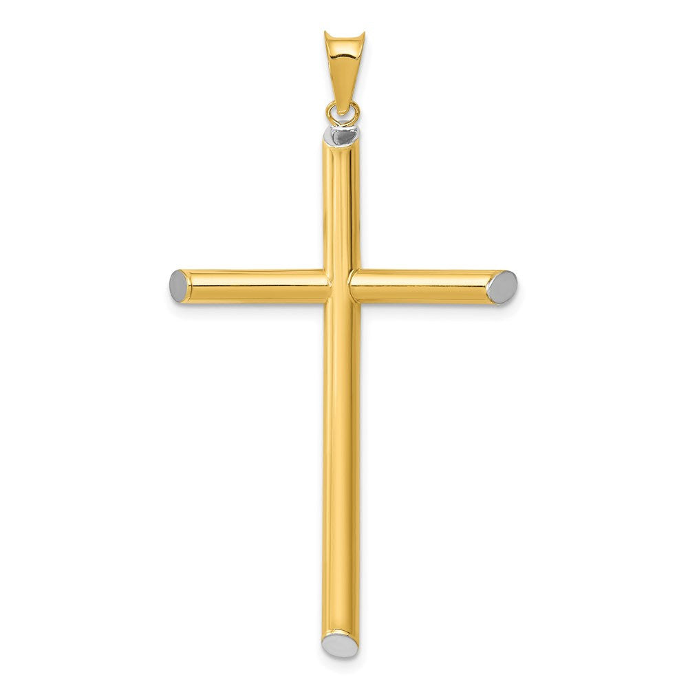 Million Charms 14K With Rhodium-plated 3-D Hollow Relgious Cross Pendant