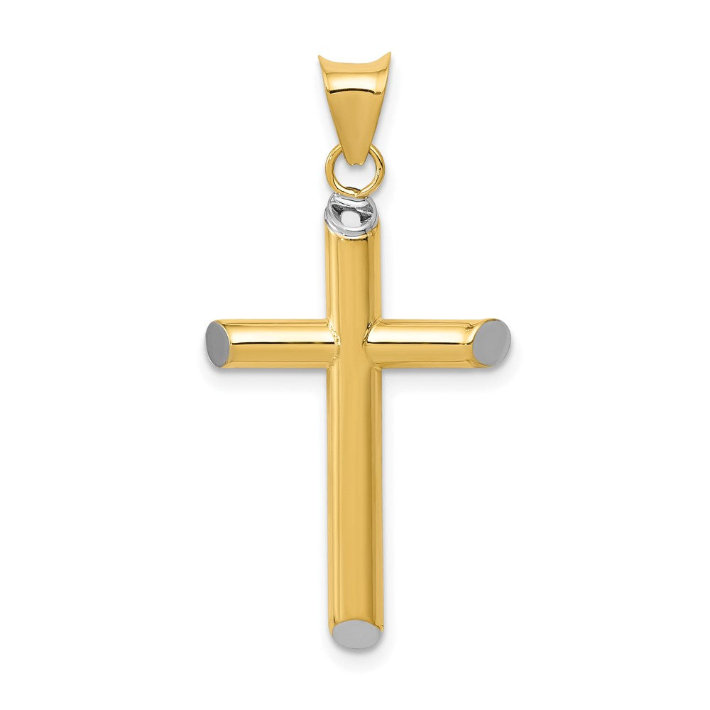 Million Charms 14K With Rhodium-plated 3-D Hollow Relgious Cross Pendant