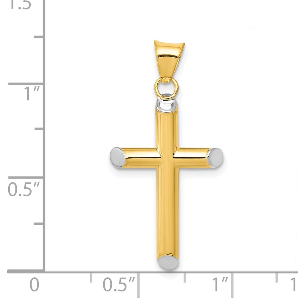 Million Charms 14K With Rhodium-plated 3-D Hollow Relgious Cross Pendant