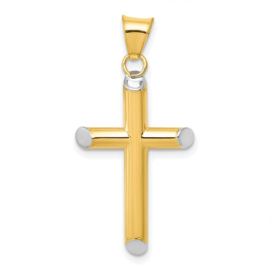Million Charms 14K With Rhodium-plated 3-D Hollow Relgious Cross Pendant