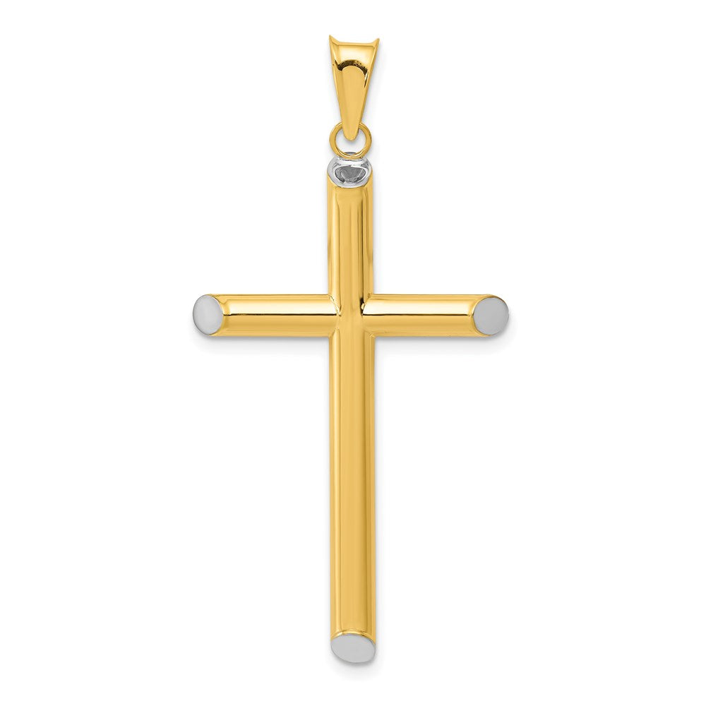Million Charms 14K With Rhodium-plated 3-D Hollow Relgious Cross Pendant
