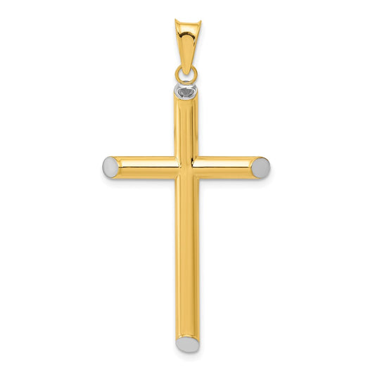 Million Charms 14K With Rhodium-plated 3-D Hollow Relgious Cross Pendant