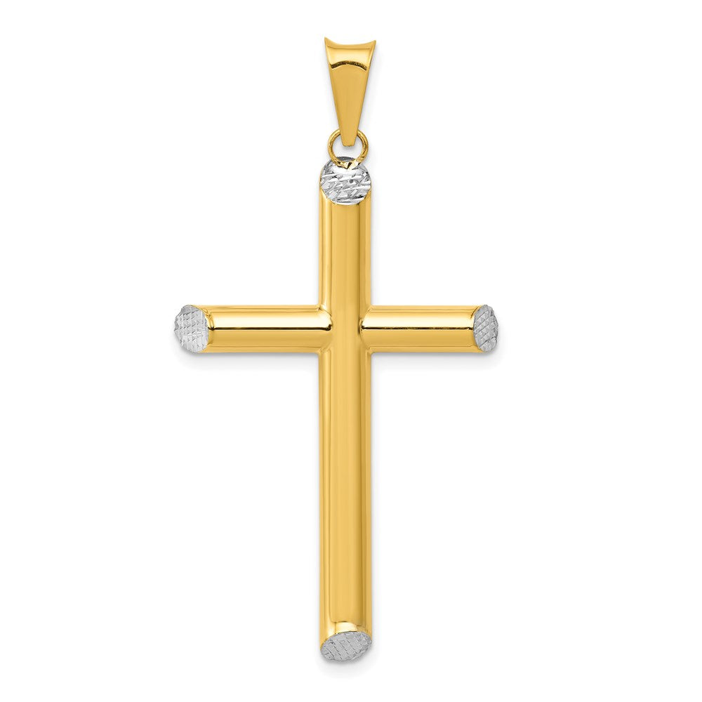 Million Charms 14K With Rhodium-plated 3-D Hollow Relgious Cross Pendant
