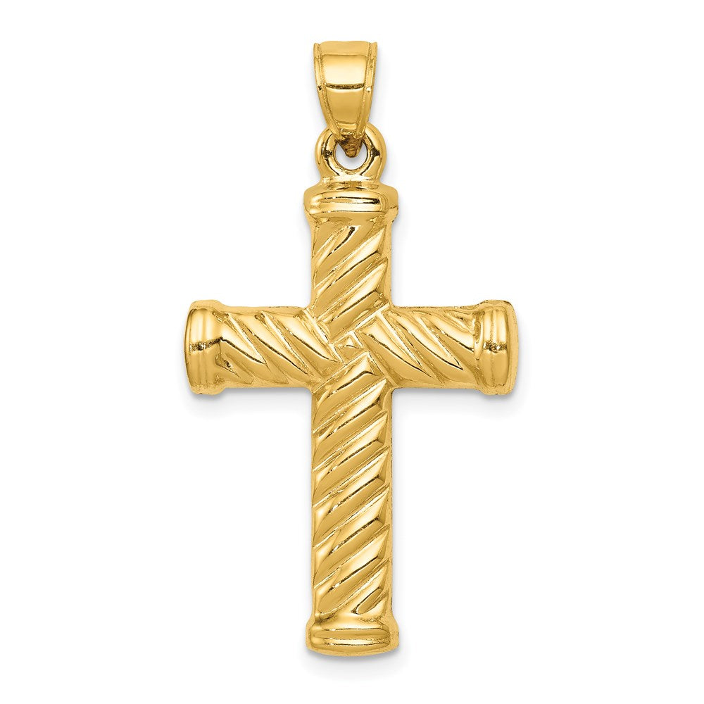 Million Charms 14K Yellow Gold Themed Reversible Diamond-Cut Relgious Cross Pendant