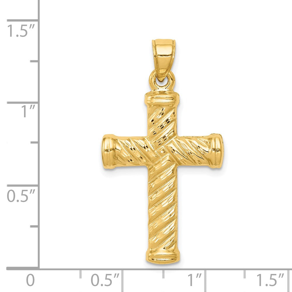 Million Charms 14K Yellow Gold Themed Reversible Diamond-Cut Relgious Cross Pendant
