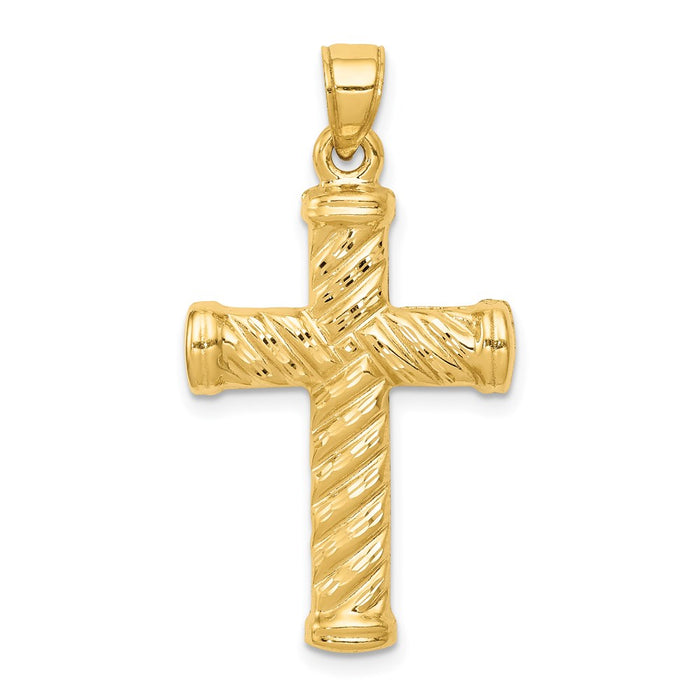 Million Charms 14K Yellow Gold Themed Reversible Diamond-Cut Relgious Cross Pendant