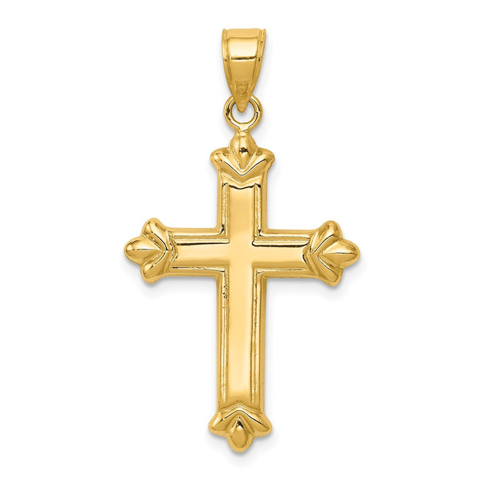 Million Charms 14K Yellow Gold Themed Reversible Diamond-Cut Relgious Cross Pendant