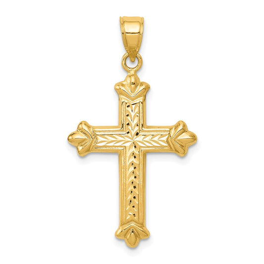 Million Charms 14K Yellow Gold Themed Reversible Diamond-Cut Relgious Cross Pendant