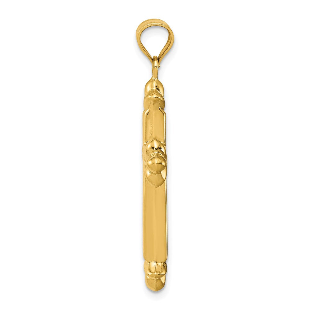 Million Charms 14K Yellow Gold Themed Reversible Diamond-Cut Relgious Cross Pendant