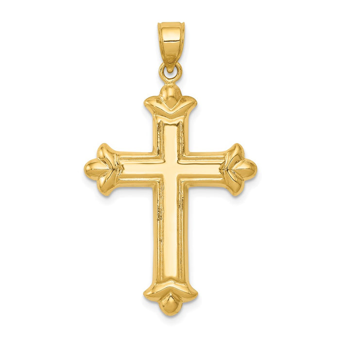 Million Charms 14K Yellow Gold Themed Reversible Diamond-Cut Relgious Cross Pendant