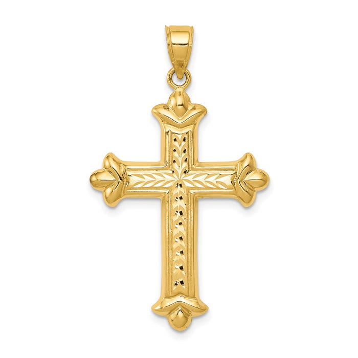 Million Charms 14K Yellow Gold Themed Reversible Diamond-Cut Relgious Cross Pendant