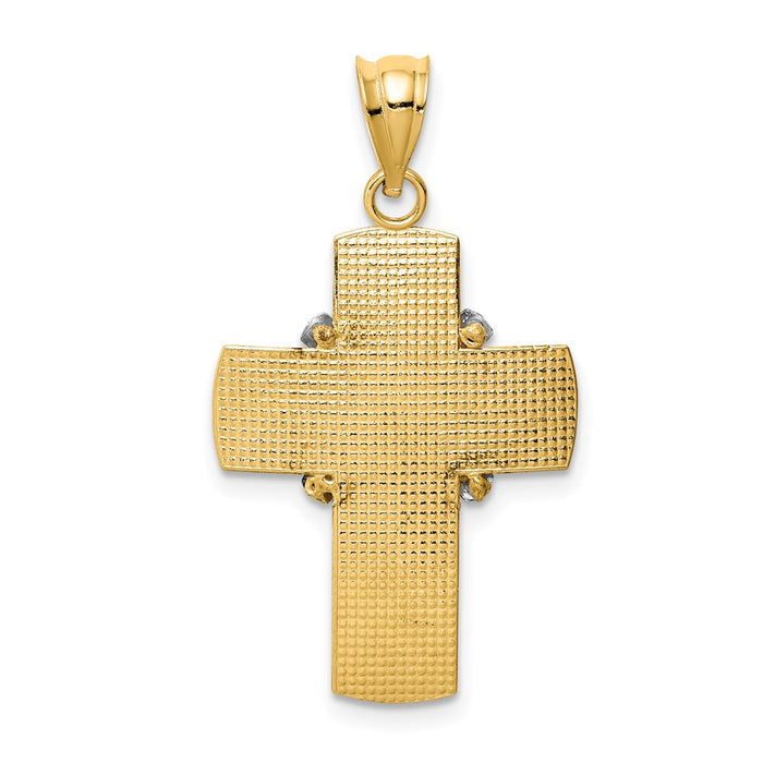 Million Charms 14K Two-Tone Gold Themed Diamond-Cut Relgious Cross Pendant