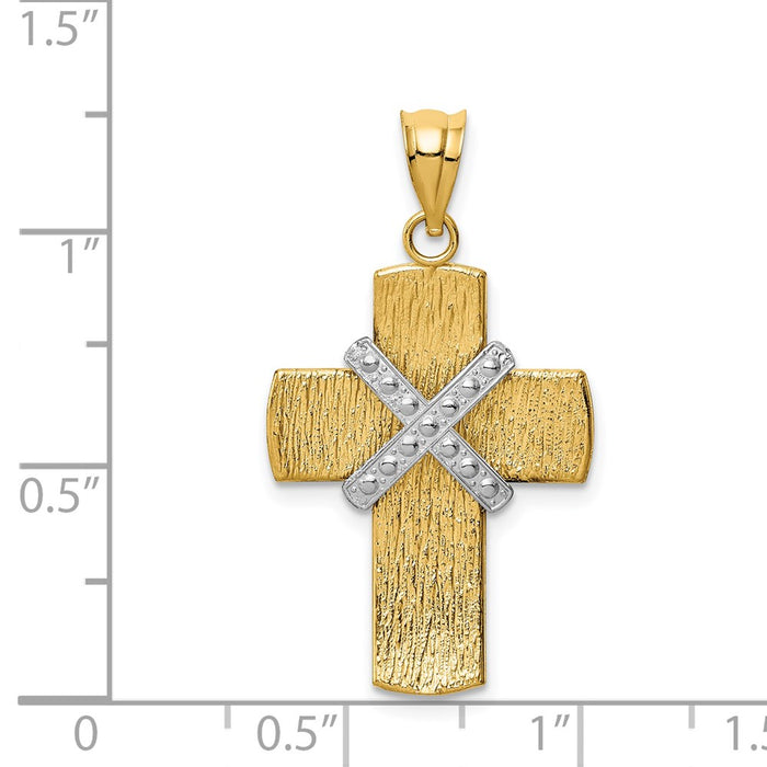 Million Charms 14K Two-Tone Gold Themed Diamond-Cut Relgious Cross Pendant