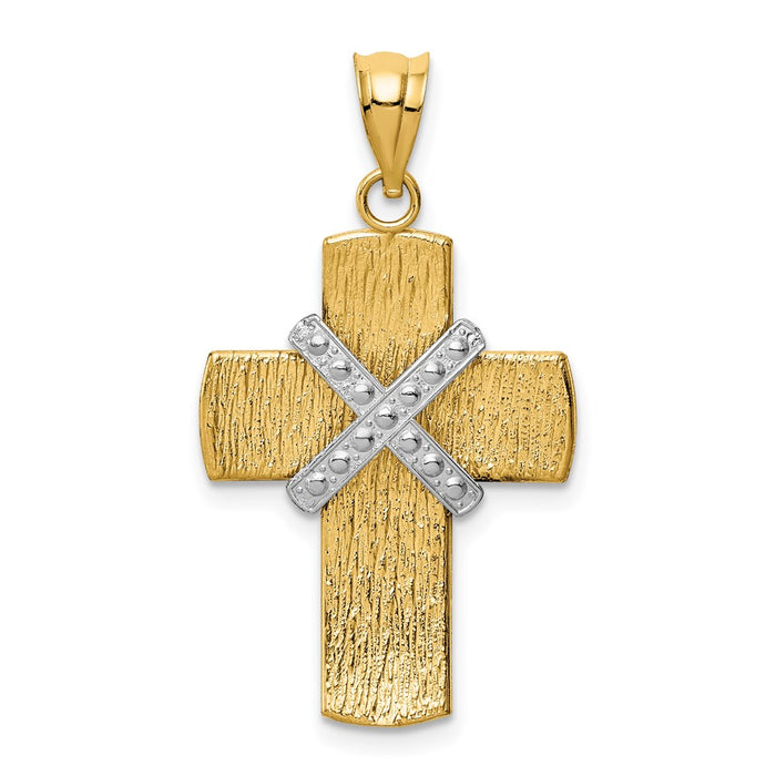 Million Charms 14K Two-Tone Gold Themed Diamond-Cut Relgious Cross Pendant