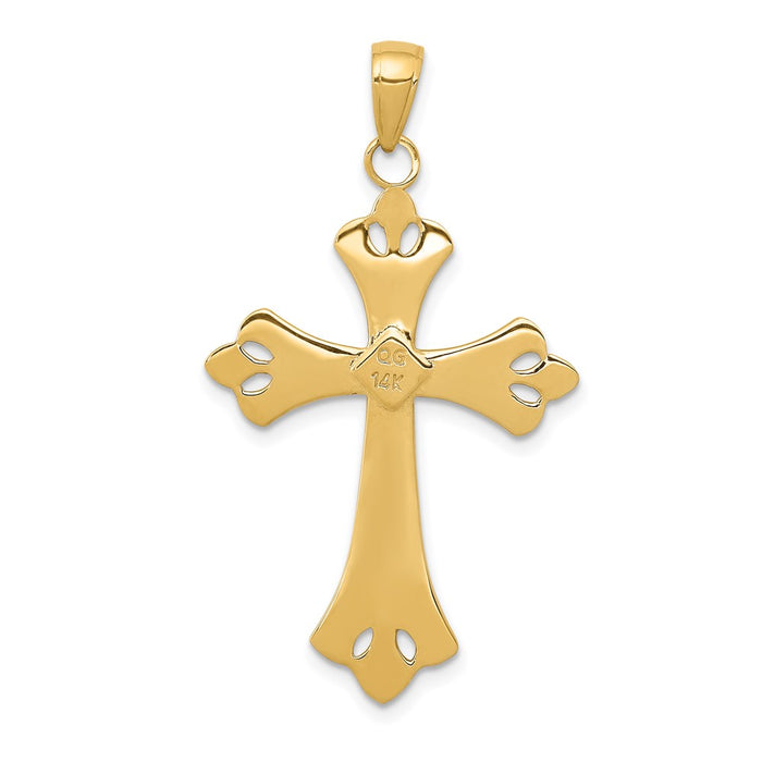 Million Charms 14K Yellow Gold Themed With Rhodium-plated Textured Relgious Cross Pendant