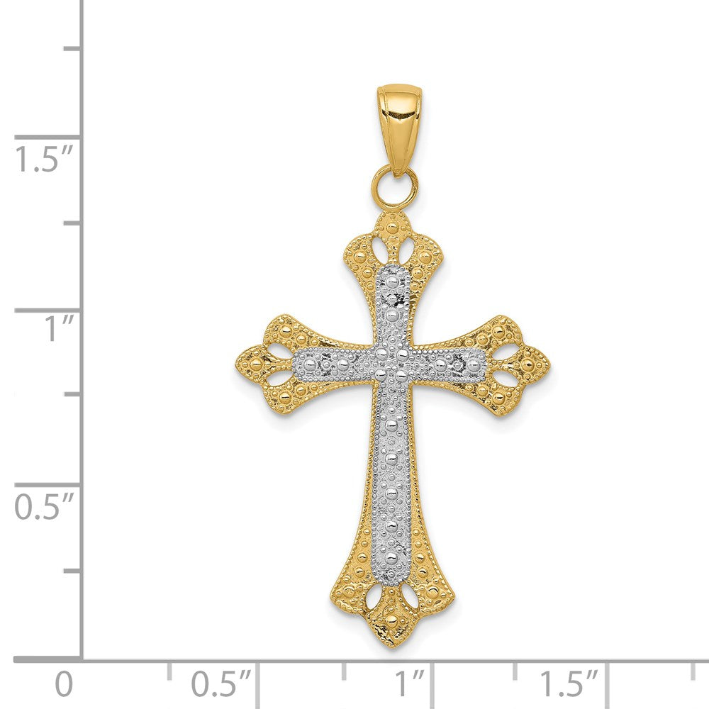 Million Charms 14K Yellow Gold Themed With Rhodium-plated Textured Relgious Cross Pendant