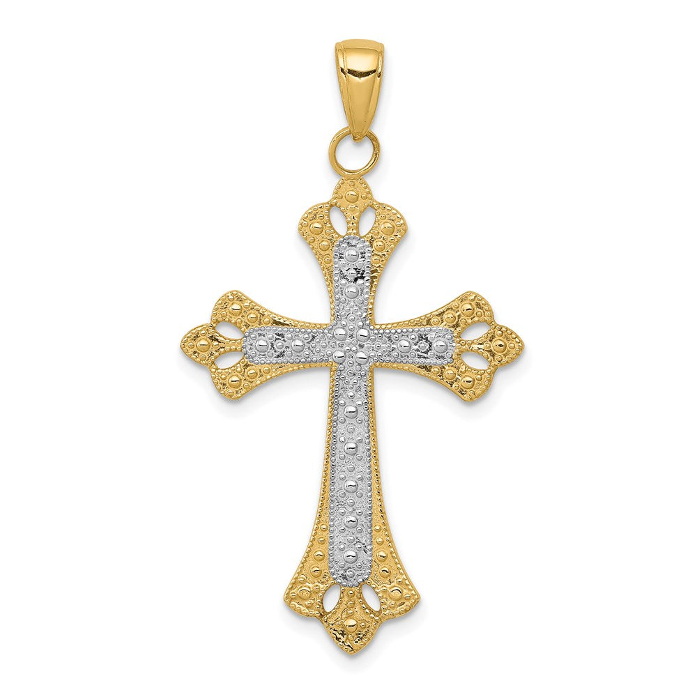 Million Charms 14K Yellow Gold Themed With Rhodium-plated Textured Relgious Cross Pendant
