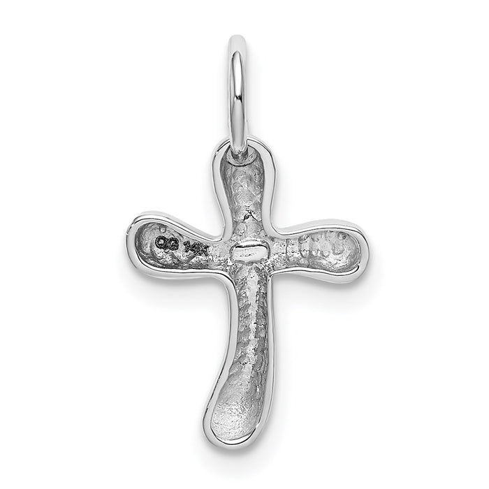 Million Charms 14K White Gold Themed Small Freeform Relgious Cross Pendant