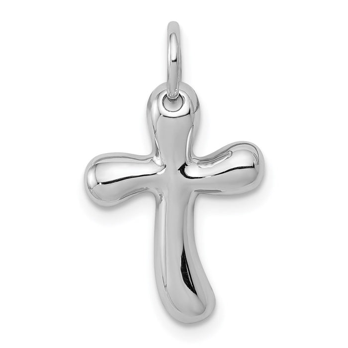 Million Charms 14K White Gold Themed Small Freeform Relgious Cross Pendant