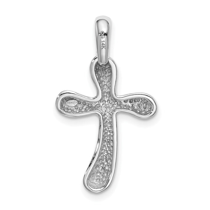 Million Charms 14K White Gold Themed Freeform Relgious Cross Pendant