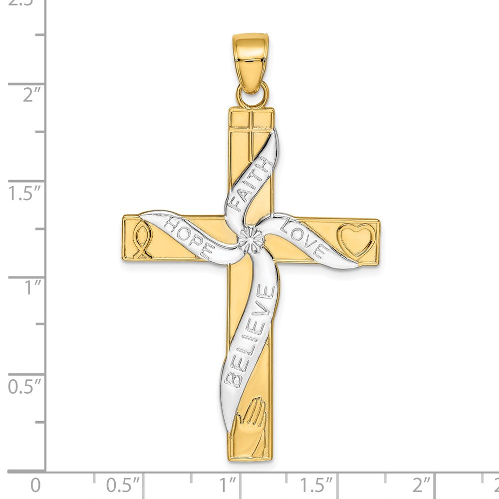 Million Charms 14K Yellow Gold Themed, Rhodium-plated Latin Relgious Cross Pendant