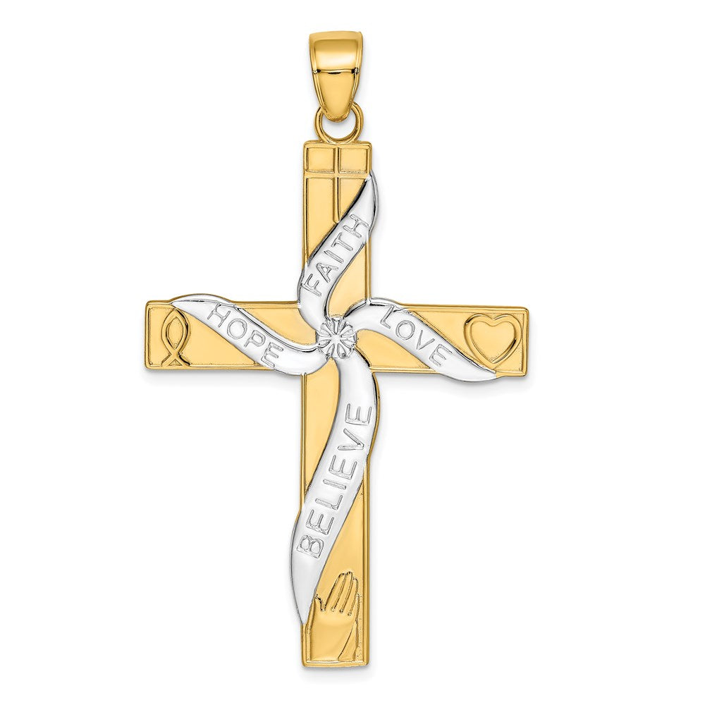 Million Charms 14K Yellow Gold Themed, Rhodium-plated Latin Relgious Cross Pendant
