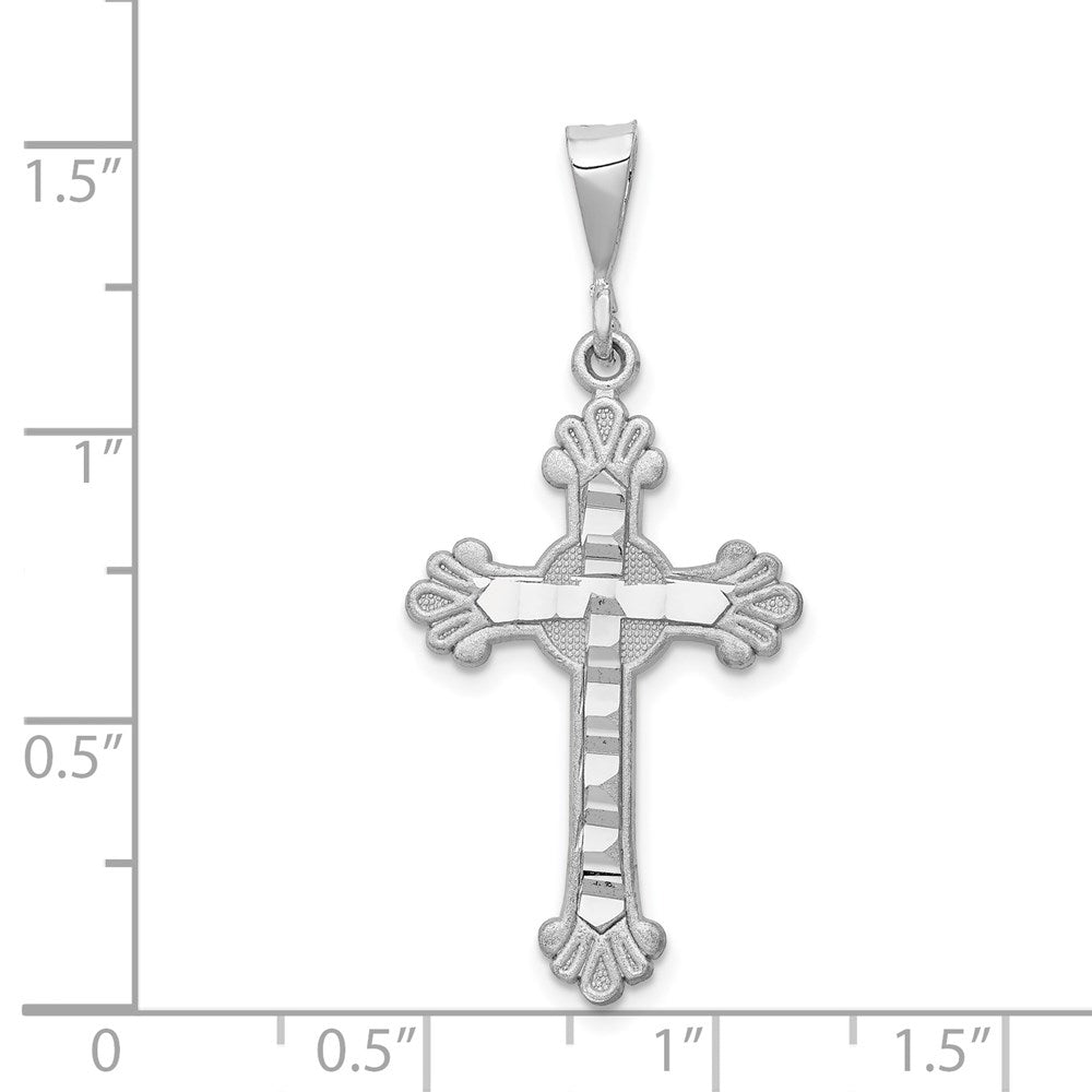 Million Charms 14K White Gold Themed Budded Relgious Cross Pendant