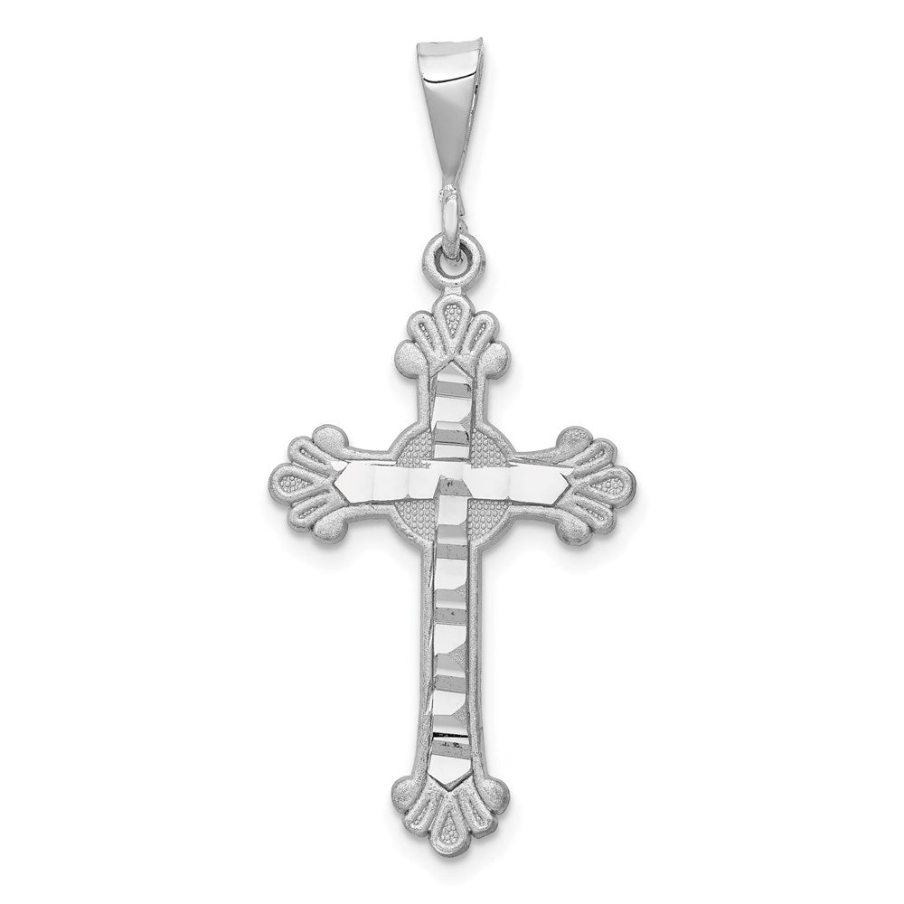 Million Charms 14K White Gold Themed Budded Relgious Cross Pendant