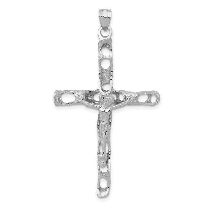 Million Charms 14K White Gold Themed Relgious Crucifix Pendant