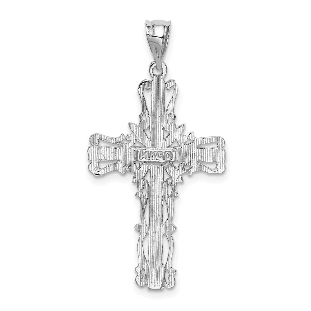 Million Charms 14K White Gold Themed Latin Relgious Cross Pendant