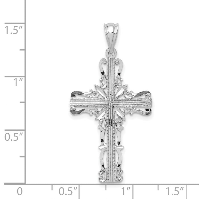 Million Charms 14K White Gold Themed Latin Relgious Cross Pendant