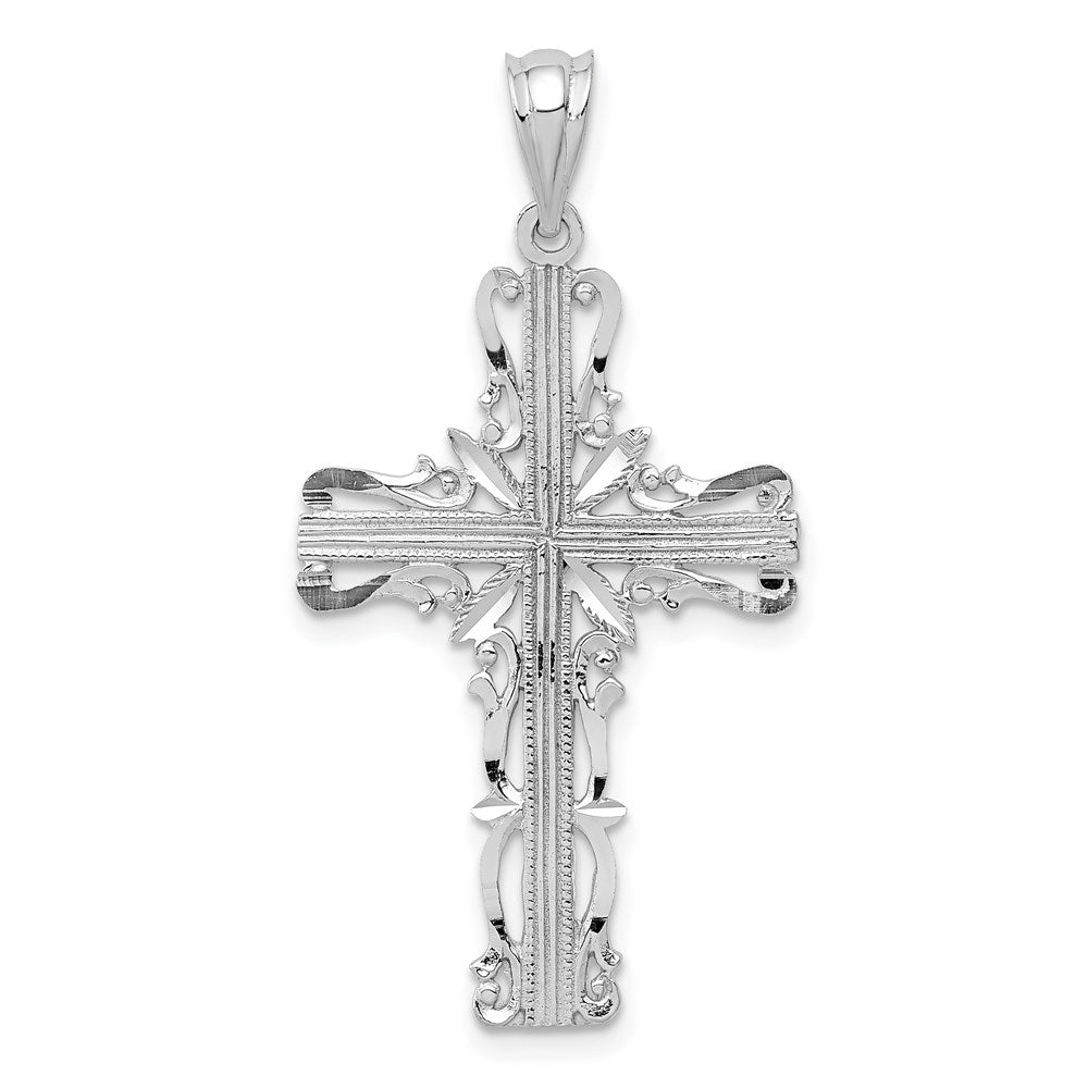 Million Charms 14K White Gold Themed Latin Relgious Cross Pendant