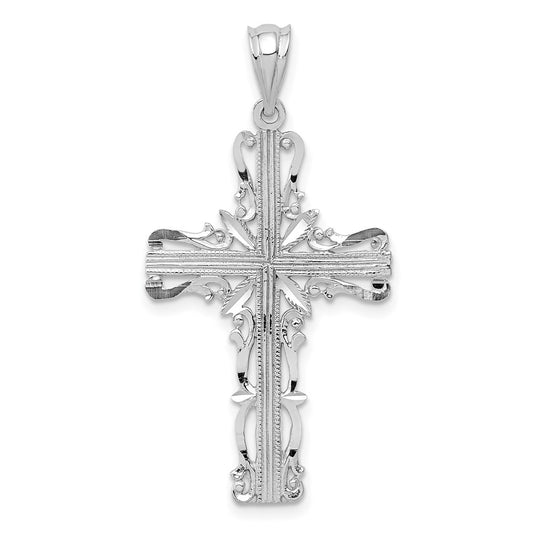 Million Charms 14K White Gold Themed Latin Relgious Cross Pendant