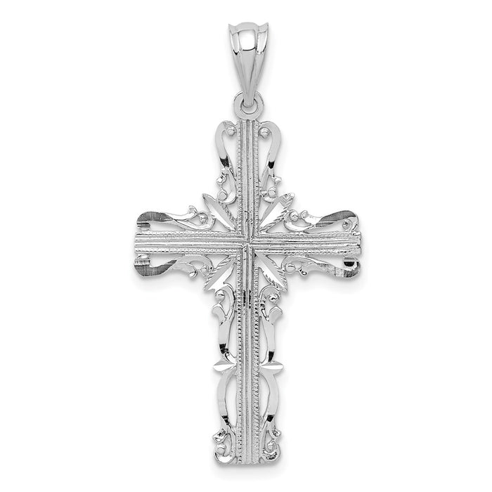 Million Charms 14K White Gold Themed Latin Relgious Cross Pendant