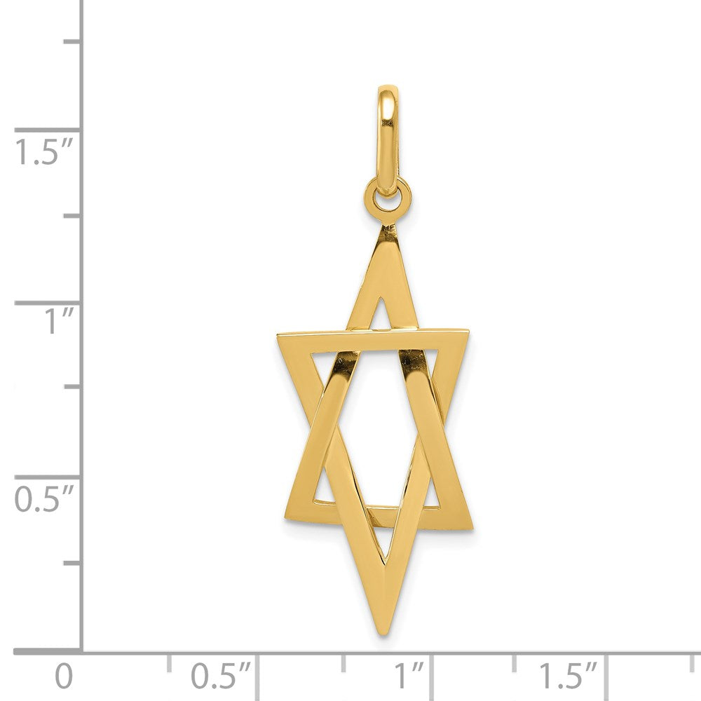 Million Charms 14K Yellow Gold Themed Elongated Religious Jewish Star Of David Pendant