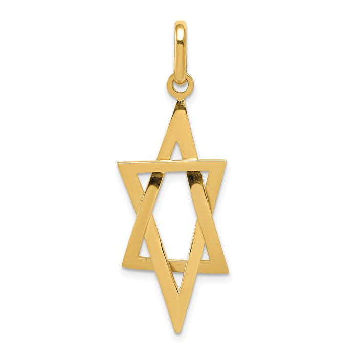 Million Charms 14K Yellow Gold Themed Elongated Religious Jewish Star Of David Pendant