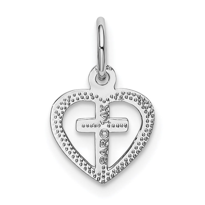 Million Charms 14K White Gold Themed Relgious Cross In Heart Charm