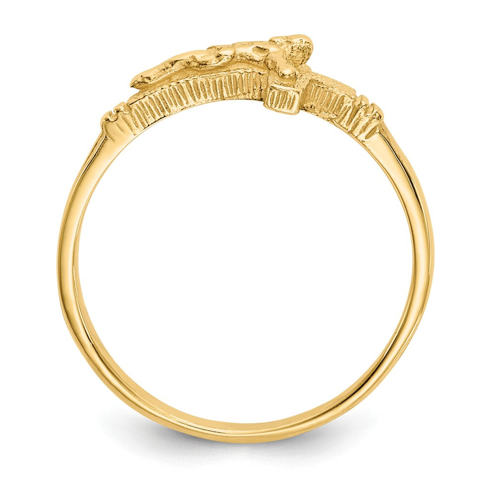 14k Yellow Gold Satin Finish Childs Crucifix Ring, Size: 3.5