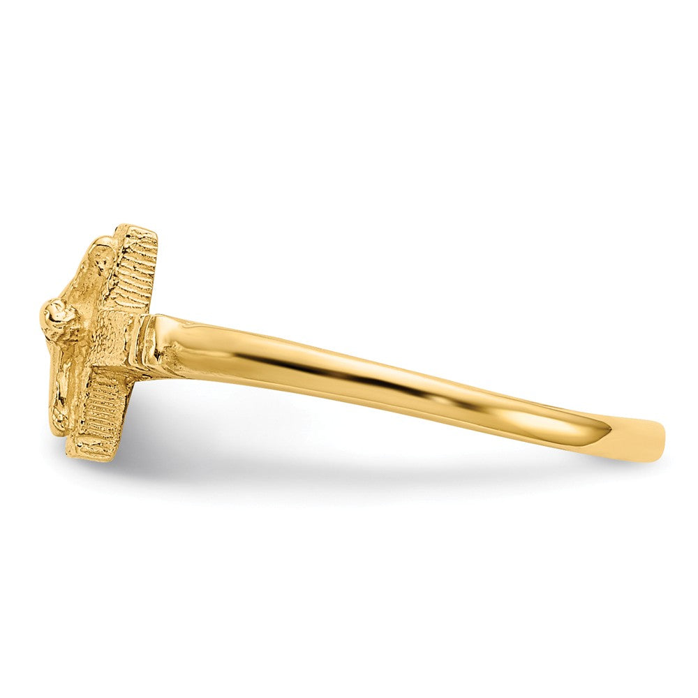 14k Yellow Gold Satin Finish Childs Crucifix Ring, Size: 3.5