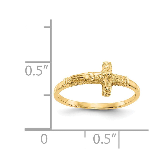 14k Yellow Gold Satin Finish Childs Crucifix Ring, Size: 3.5