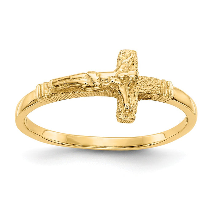 14k Yellow Gold Satin Finish Childs Crucifix Ring, Size: 3.5