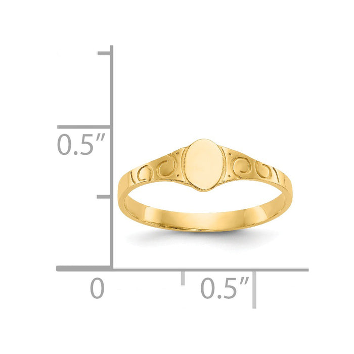 14k Yellow Gold Oval Baby Signet Ring, Size: 3