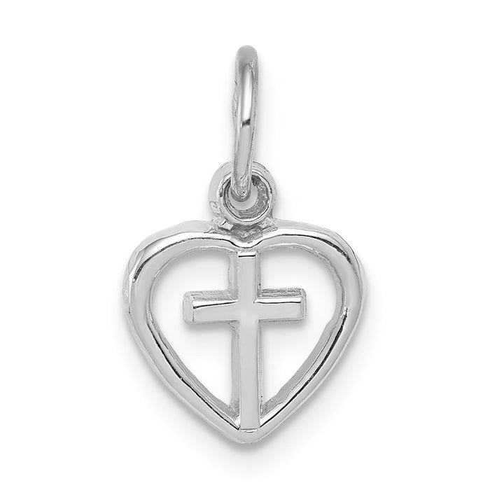 Million Charms 14K White Gold Themed Relgious Cross In Heart Charm